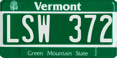 VT license plate LSW372