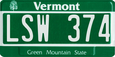 VT license plate LSW374