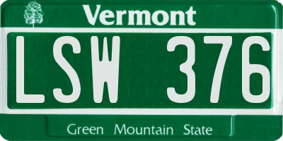 VT license plate LSW376