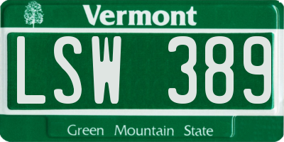 VT license plate LSW389