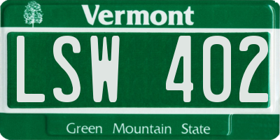 VT license plate LSW402