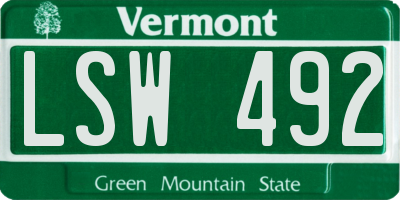 VT license plate LSW492