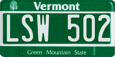 VT license plate LSW502