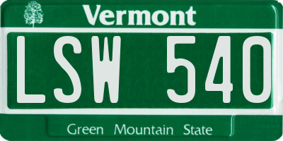 VT license plate LSW540