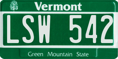 VT license plate LSW542