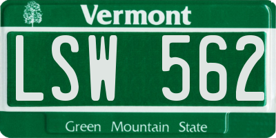 VT license plate LSW562