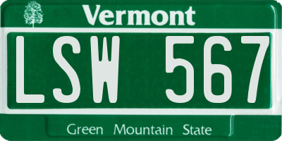 VT license plate LSW567