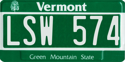 VT license plate LSW574