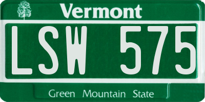 VT license plate LSW575