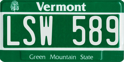 VT license plate LSW589