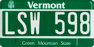 VT license plate LSW598