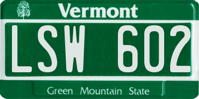 VT license plate LSW602