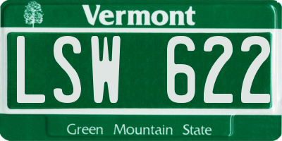 VT license plate LSW622