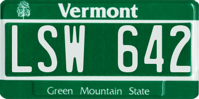 VT license plate LSW642