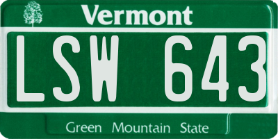 VT license plate LSW643