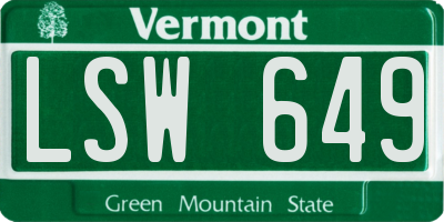 VT license plate LSW649