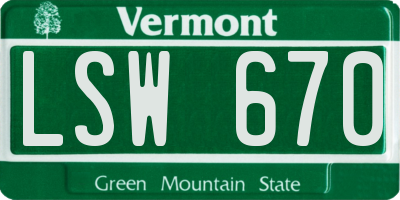 VT license plate LSW670