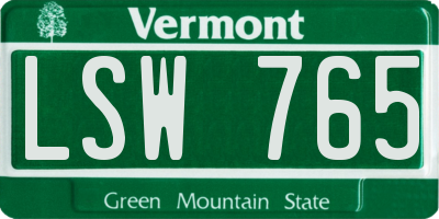 VT license plate LSW765
