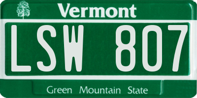 VT license plate LSW807