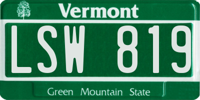 VT license plate LSW819