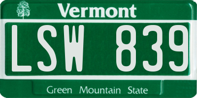 VT license plate LSW839
