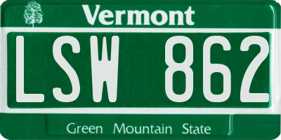 VT license plate LSW862