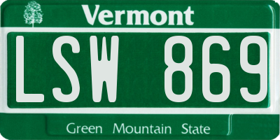 VT license plate LSW869