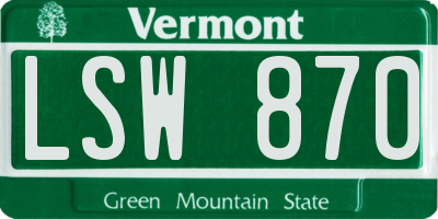 VT license plate LSW870