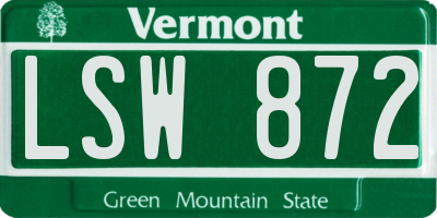 VT license plate LSW872