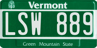 VT license plate LSW889