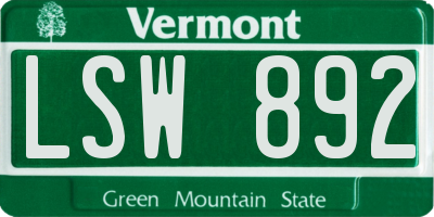 VT license plate LSW892