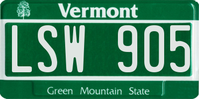 VT license plate LSW905