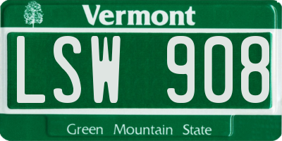 VT license plate LSW908