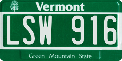 VT license plate LSW916