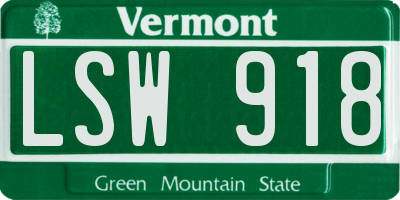 VT license plate LSW918
