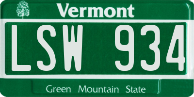 VT license plate LSW934