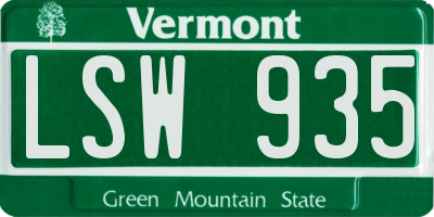 VT license plate LSW935