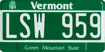 VT license plate LSW959