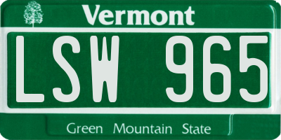 VT license plate LSW965