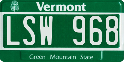 VT license plate LSW968