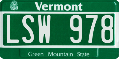VT license plate LSW978