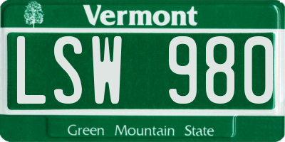 VT license plate LSW980