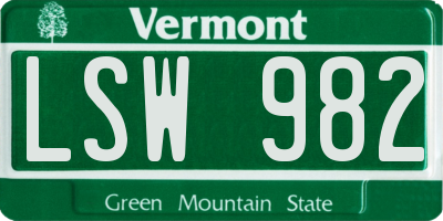 VT license plate LSW982
