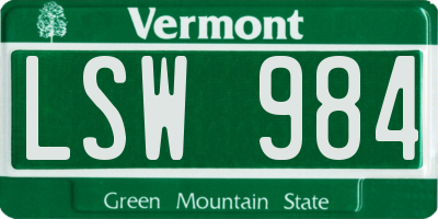VT license plate LSW984