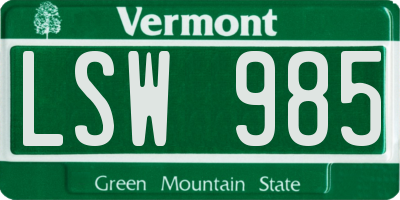 VT license plate LSW985