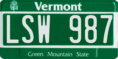 VT license plate LSW987