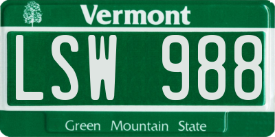 VT license plate LSW988
