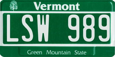 VT license plate LSW989