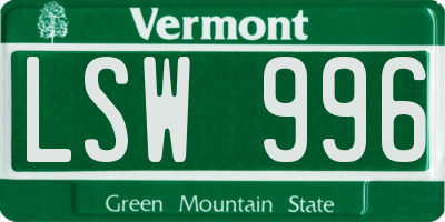 VT license plate LSW996