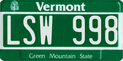 VT license plate LSW998